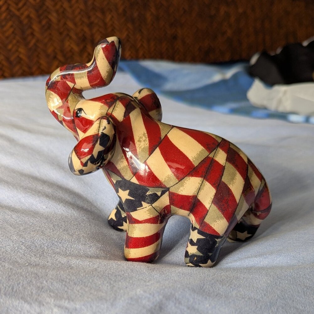 La Vie Vintage 90's Patriotic Red, White & Blue Elephant Figurine
